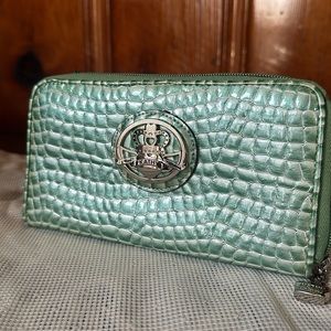 Kathy Van Zeeland Mint Green Faux Alligator Skin Wallet